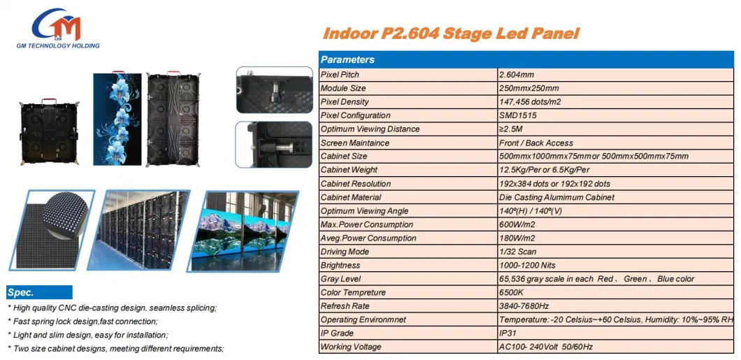 High Quality Indoor P2.6 P2.97 P3.91 Stage LED Display for Concert